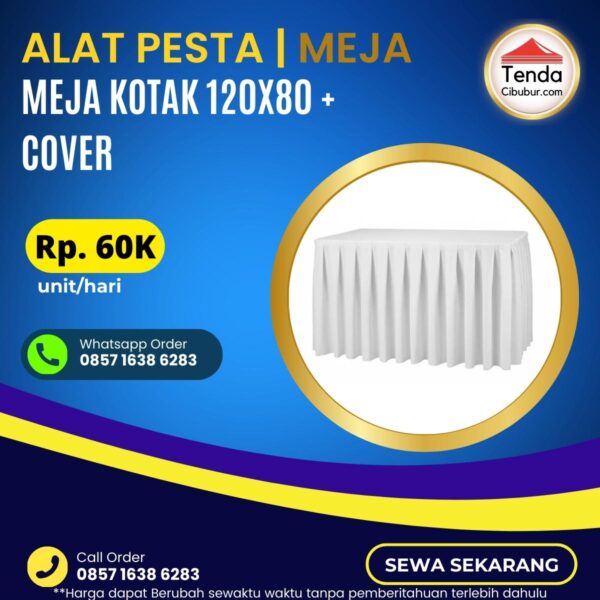 Sewa Meja Kotak 120x80 + Cover